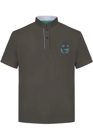 SHANGHAI TANG Dragon-embroidered stand-up collar polo shirt