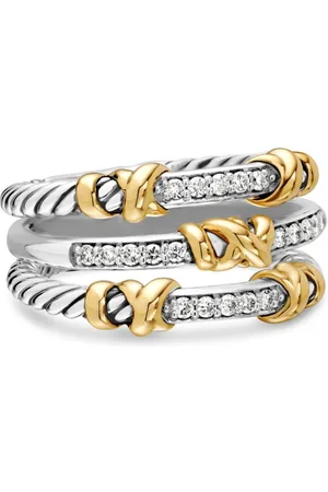 David Yurman 18kt yellow gold and sterling Petite Helena Wrap Three Row diamond ring (12mm)