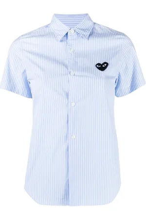 Comme des Garçons Short-sleeved heart-embroidery pinstriped shirt
