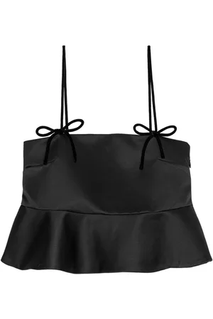 Ganni Peplum-hem cropped satin top