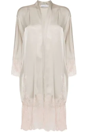 CARINE GILSON Calais-Caudry lace-trim silk robe