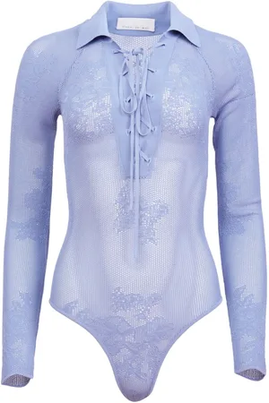 FLEUR DU MAL Pointelle-knit collared bodysuit