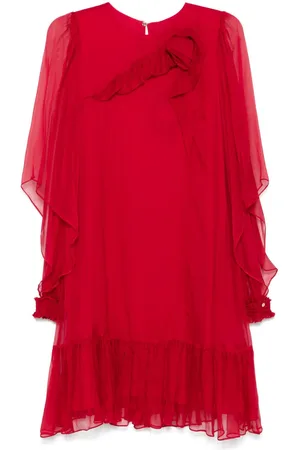 NISSA Floral-appliqué silk midi dress