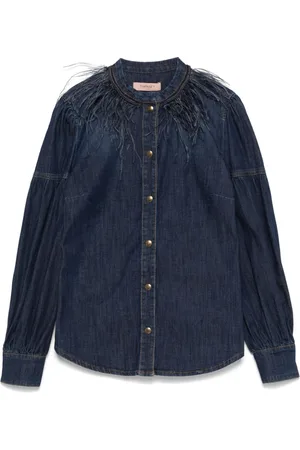 Twin-Set Feather-detail denim shirt