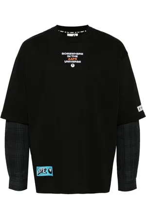 A Bathing Ape Moonface plaid-panelled long-sleeve tee