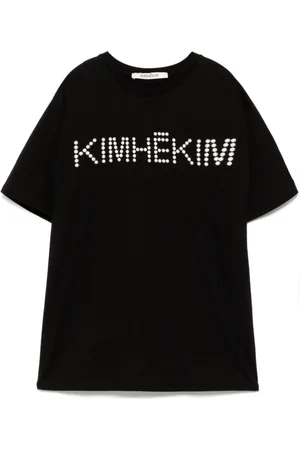 KIMHEKIM Faux pearl embellishment logo T-shirt