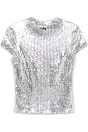 ROTATE Sequinned cap-sleeve top