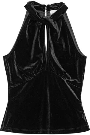 Ganni Keyhole-neck velvet top