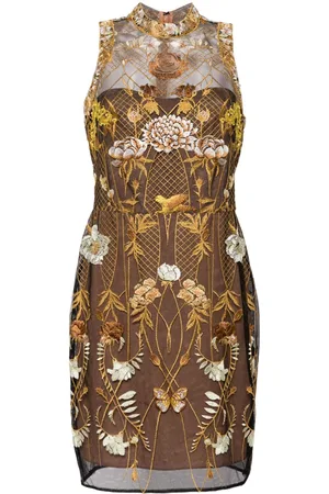 Marchesa Notte Floral-embroidered tulle mini dress