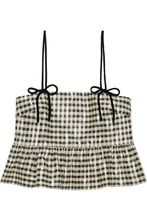 Ganni Check-print peplum top