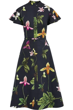 Oscar de la Renta Orchid short-sleeved cotton poplin dress