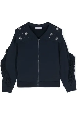 MONNALISA Rhinestone ruffled zipped cardigan