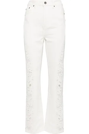 Self-Portrait Embroidered cotton jeans