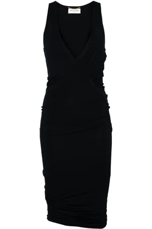 Saint Laurent Ruched V-neck mini dress