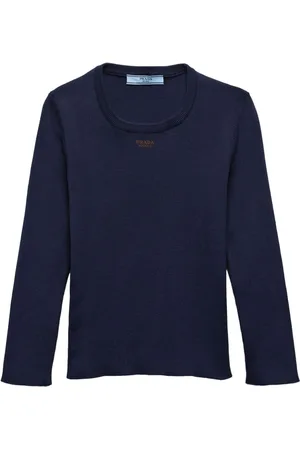Prada Logo-embroidered cotton knitted top