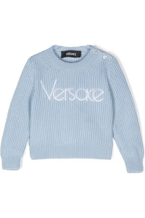 VERSACE Logo-embroidered virgin wool jumper