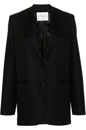 FORTE FORTE Collarless herringbone single-breasted blazer