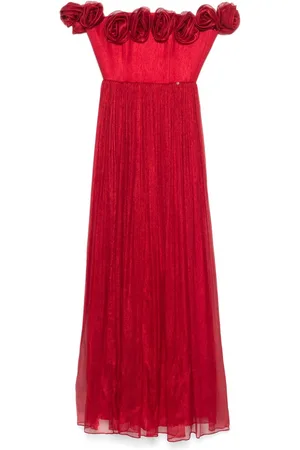 NISSA Floral-appliqué silk maxi dress