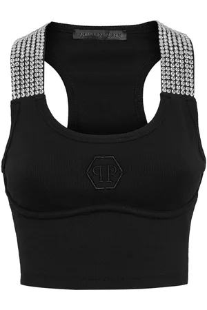 Philipp Plein Crystal-embellished cotton cropped top