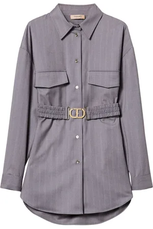 Twin-Set Pinstripe-print belted shirt