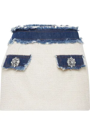 Philipp Plein Denim-trimmed tweed miniskirt