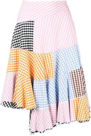 Comme des Garçons Patchwork gingham asymmetric skirt