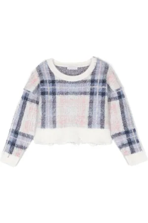 MONNALISA Tartan-check distressed jumper
