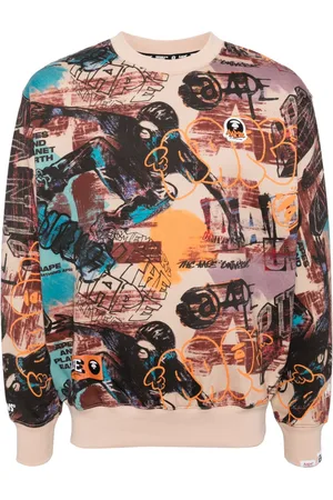 A Bathing Ape Moonface logo graffiti print hoodie
