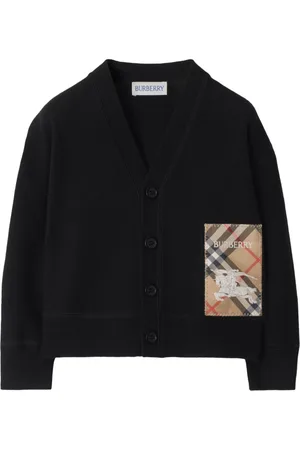 Burberry Check-print logo-patch wool cardigan