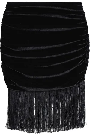 AMIR SLAMA Fringe-detail velvet skirt