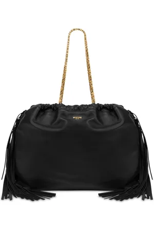 Moschino Logo-appliqué fringed leather bucket bag