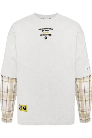 A Bathing Ape Moonface plaid-panelled long-sleeve tee
