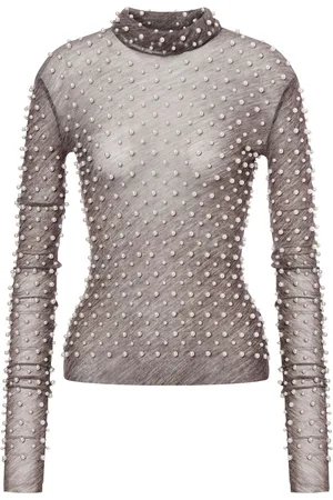 Serafini Semi-sheer pearl-embellished top