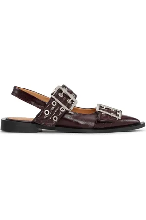 Ganni Double-buckled faux-leather ballerina shoes