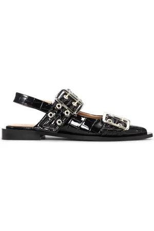 Ganni Crocodile-effect bucked ballerina shoes