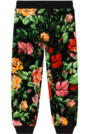 Dolce & Gabbana Logo-embroidered rose-print joggers