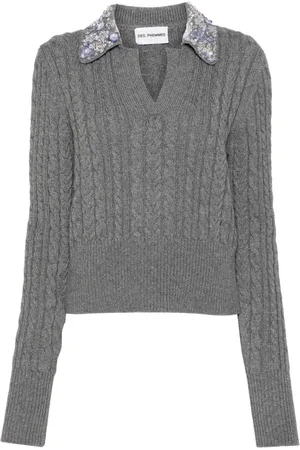 Des Phemmes Floral appliqué cable knit top