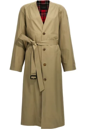 Balenciaga Collarless belted cotton trench coat