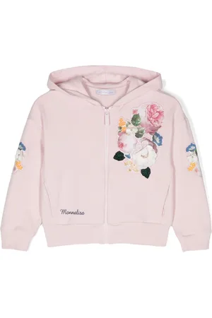 MONNALISA Floral-appliqué zip-up hoodie