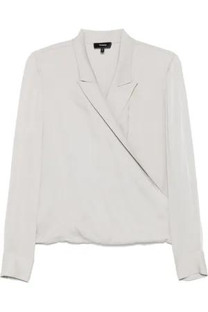 THEORY Peak lapel wrap blouse