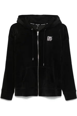 DKNY Logo-embellished velour hoodie