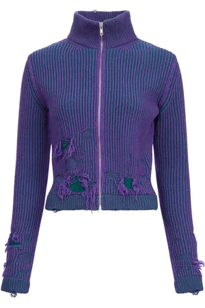 Maison Margiela Distressed rib-knit zip-front cardigan