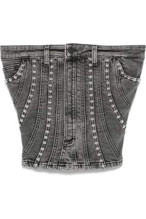 MUGLER Spiral denim studded bustier