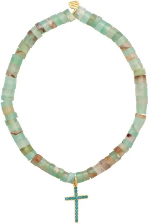 Sydney Evan 14kt yellow Cross-charm aquaprase and turquoise bracelet