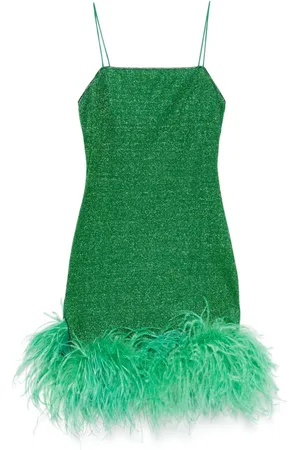 Oseree Feather-trim mini dress