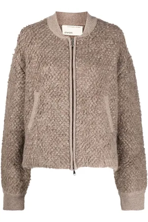 Sherpa Chunky-knit zip-up bomber jacket
