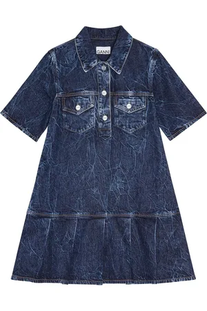 Ganni Crinkled denim mini dress