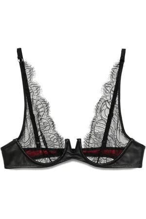 Kiki de Montparnasse Leather-trim lace plunge bra