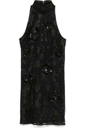 ROTATE Floral-embroidered mesh mini dress