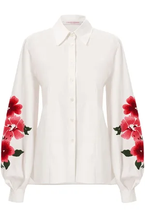 Carolina Herrera Floral-embroidered puff-sleeve shirt